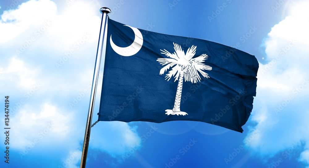 south carolina flag, 3D rendering, on a cloud background