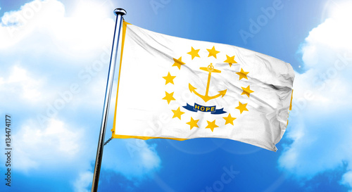 Photos rhode island flag, 3D rendering, on a cloud background