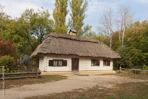 Old house of the peasants and the fence at the Museum of Pirogov