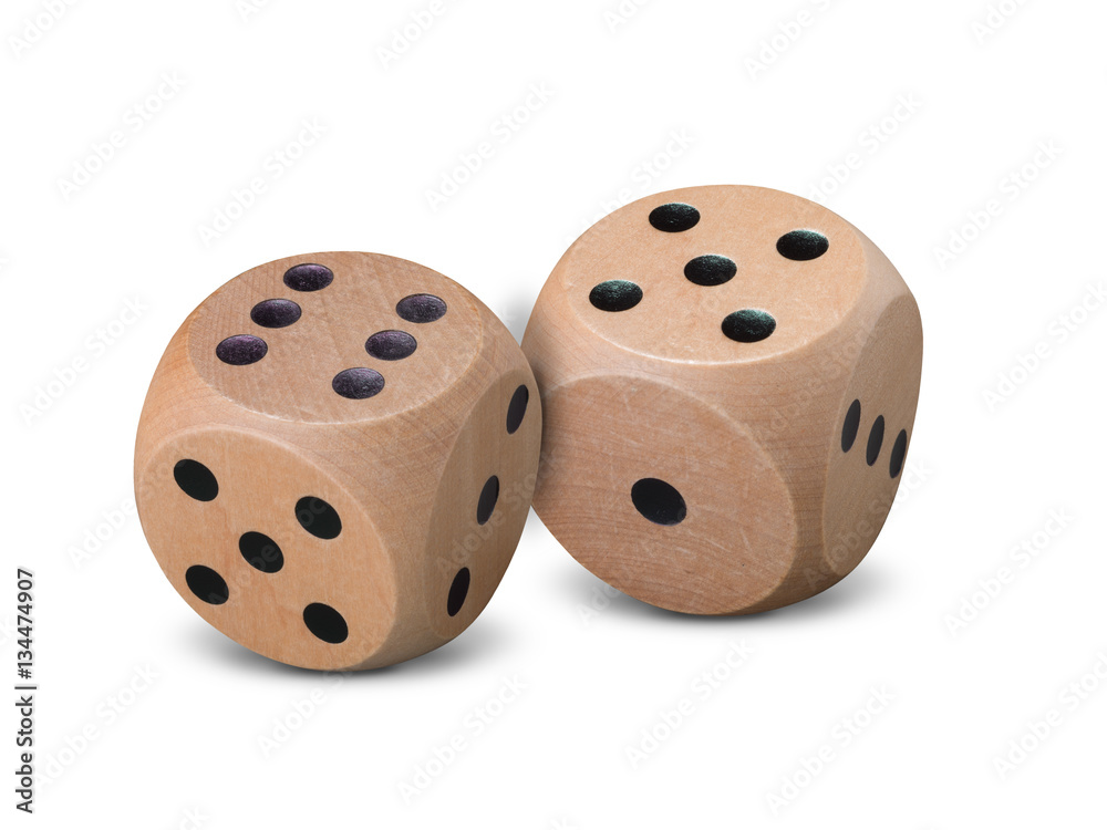 Pair of wooden dice on white background Pair of wooden dice on white background