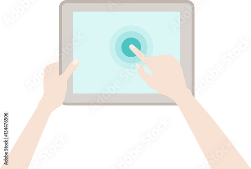 Human hands holding a tablet touch computer gadget