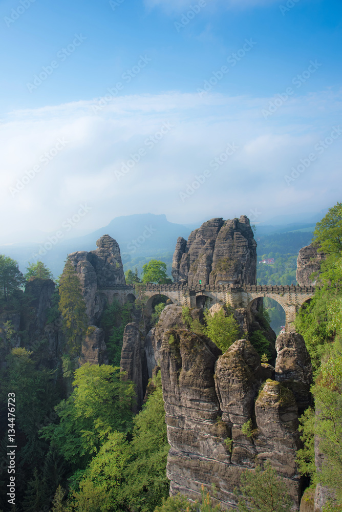 Mystical landscape with rocks near Rathen, Germany, Europe (Sach Mystical landscape with rocks near Rathen, Germany, Europe (Sach