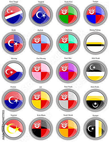 Set of icons. Flags of the Malaysian districts.