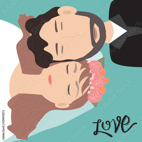 Happy Valentines day .Romantic Bride and Groom with hand letteri