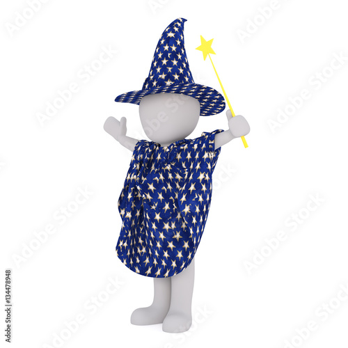 Fotografía Cartoon Magician in Cape and Hat with Magic Wand