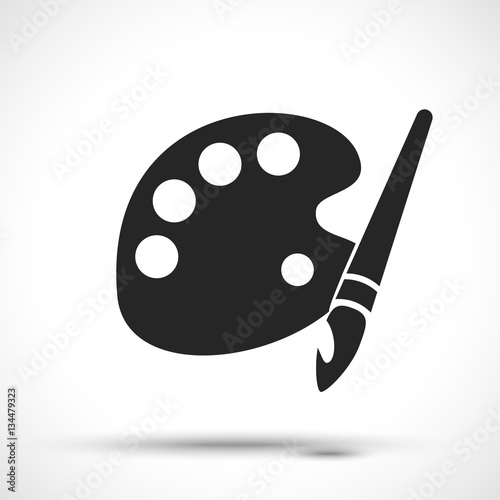 Paint brush with palette icon. Isolated on white background. Flat design style.