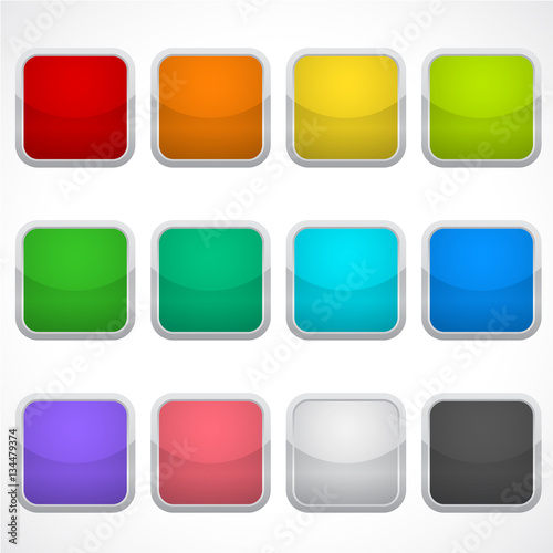 Set of blank square icons in different colors. Stickers, buttons.