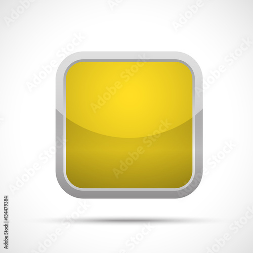 Yellow square button icon isolated on a white background. Square sticker with white border.