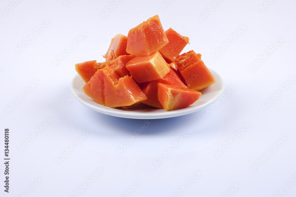 slice papaya isolated on white background. Top view slice papaya isolated on white background. Top view