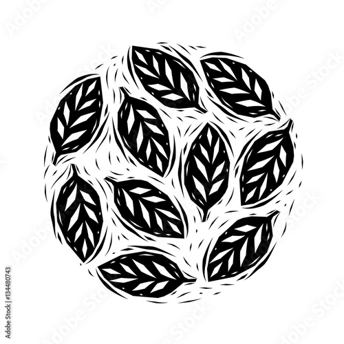 Black and white linocut leaves circle, vector photo