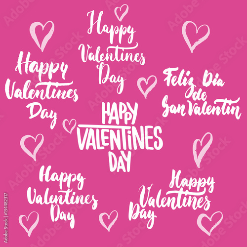 Set of hand drawn Saint Valentines Day lettering phrases about love. Photo overlays signs. Wedding photo album and greeting cards calligraphy.