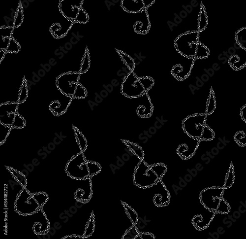 Musical vector seamless pattern with violin clefs made of handwritten notes. Decorative art texture. You can use any color of background
