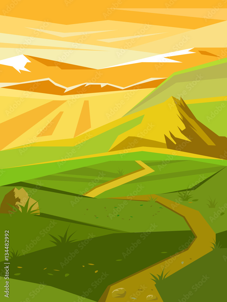 Obraz premium Vector summer landscape. Beautiful bright background.