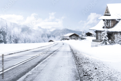winter road and snow with frost  © magdal3na