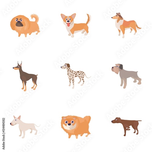 Pet dog icons set, cartoon style