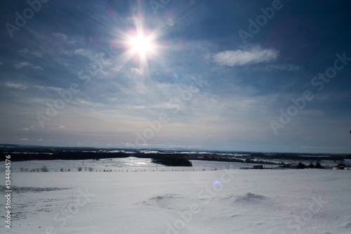 Beautiful and bright Canadian winter landscape during a great sunny day. Quebec, Canada.