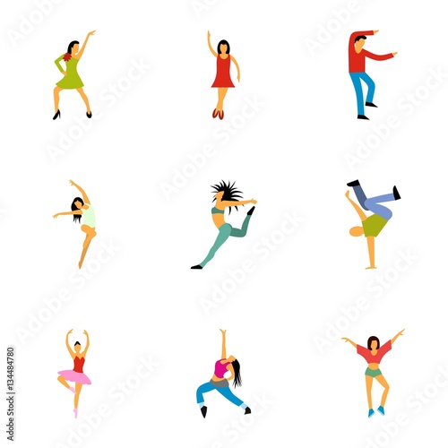 Types of dances icons set, flat style © juliars