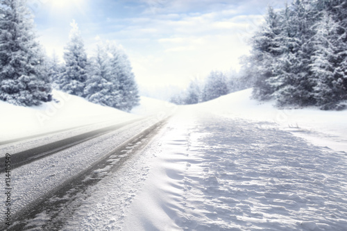 winter road and snow with frost  © magdal3na