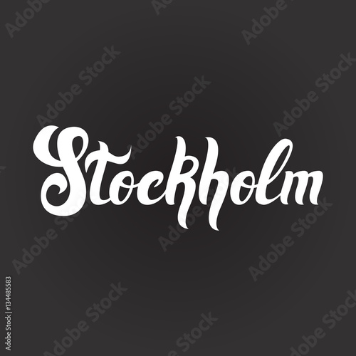 handwritten word Stockholm, vector illustration