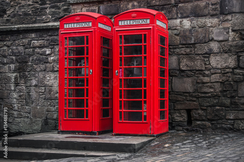 Two red English telephone booths