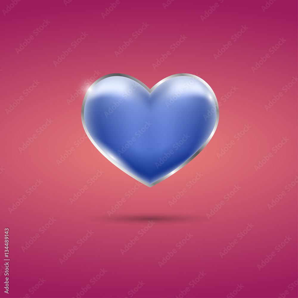 Glowing blue heart with frame on pink background