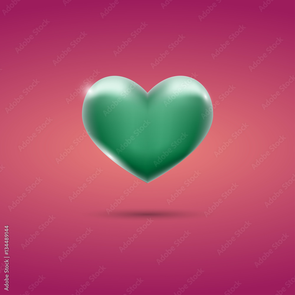 Glowing green heart on pink background