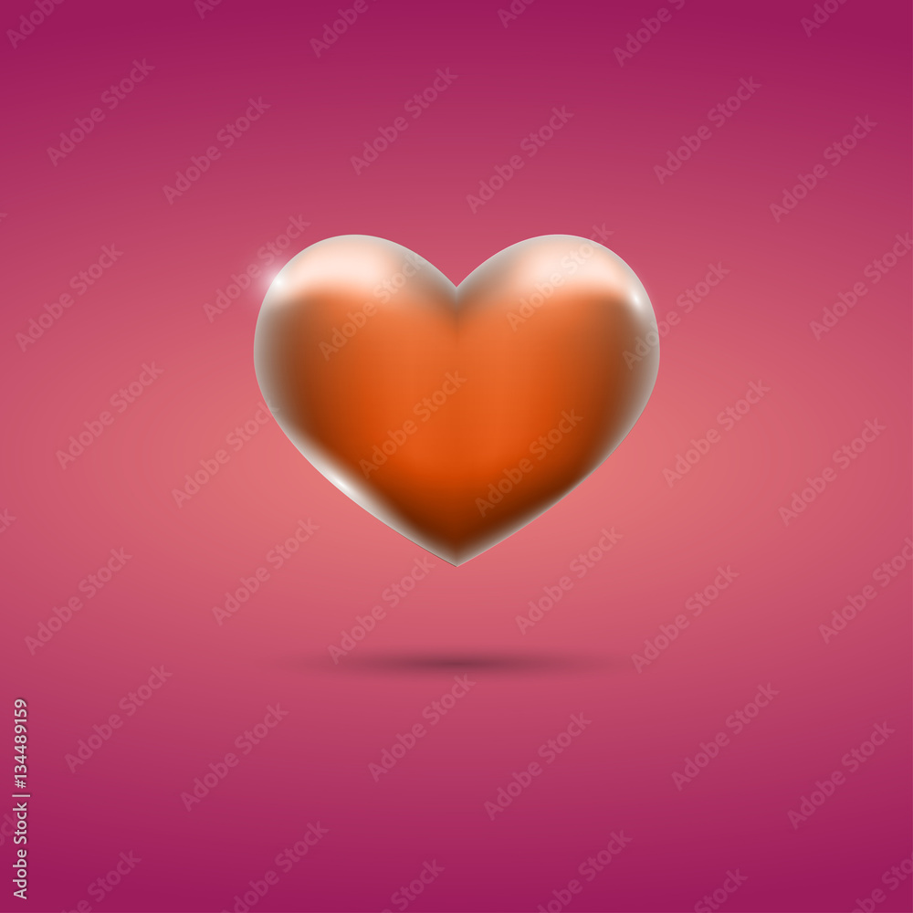 Glowing orange heart on pink background