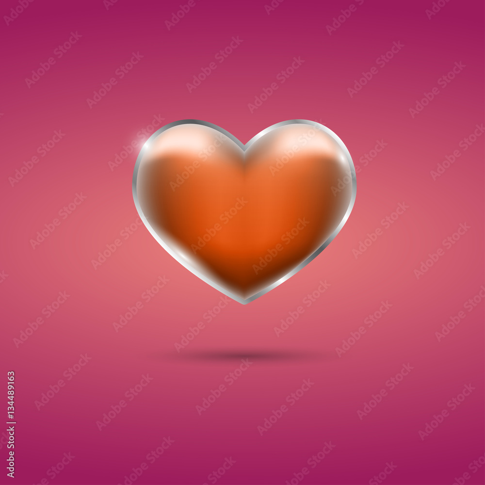 Glowing orange heart with frame on pink background