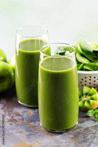 Green juice in tall glasses