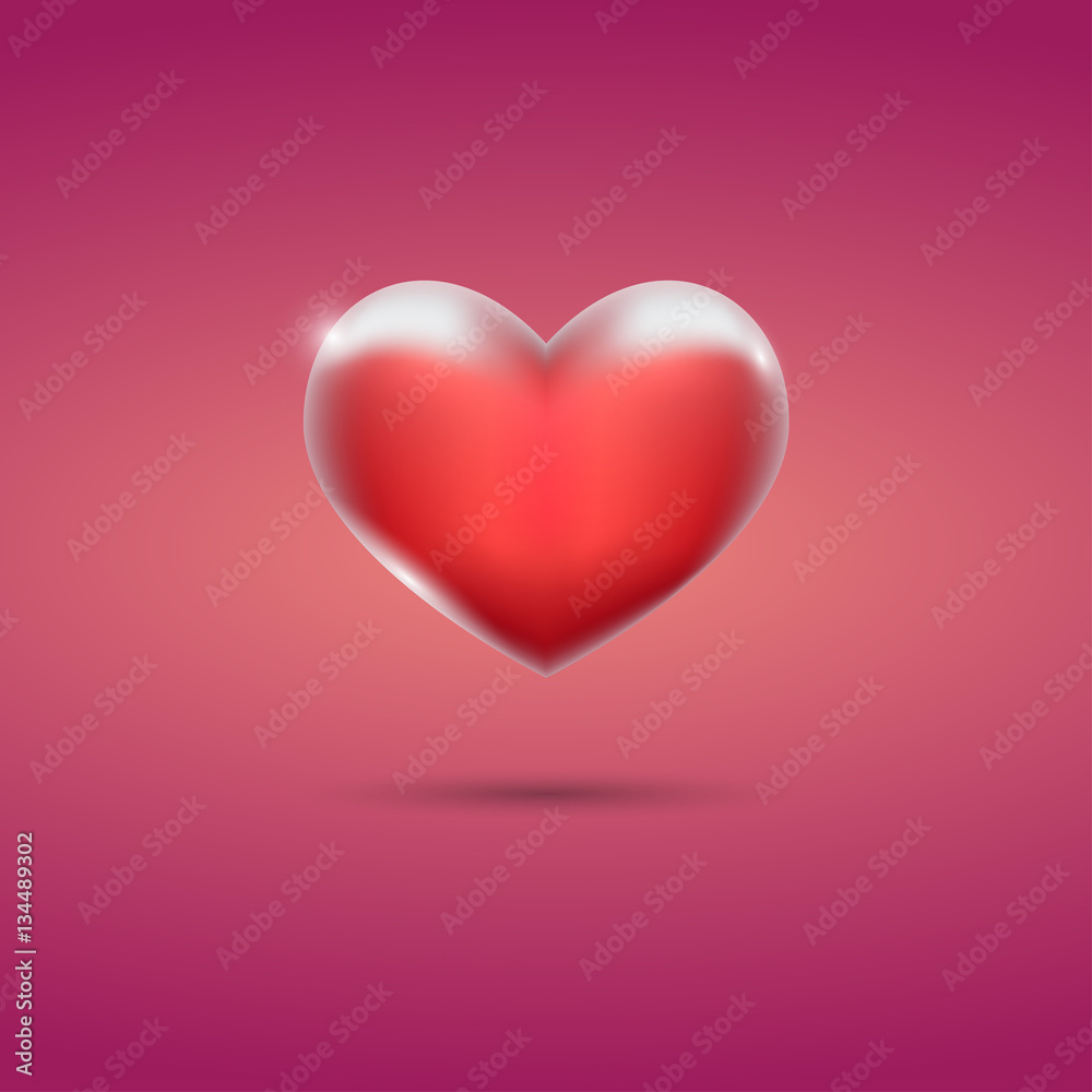 Glowing red heart on pink background