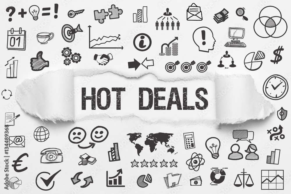 Hot Deals / weißes Papier mit Symbole