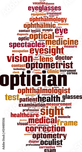 Optician word cloud concept. Vector illustration