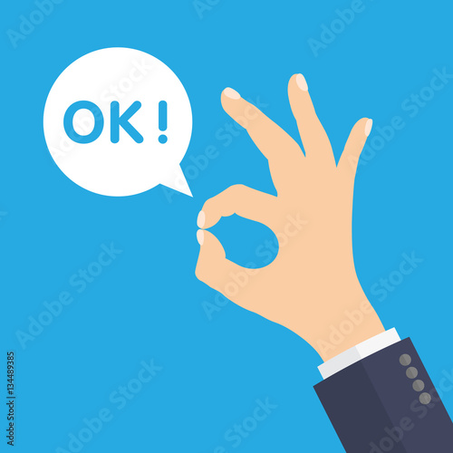 Hand OK Sign. Vector