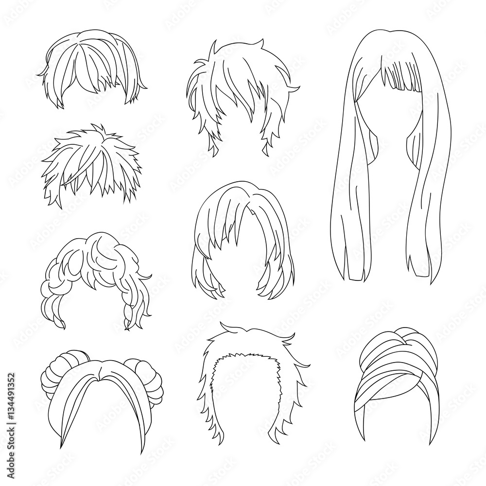 Collection Hairstyle For Man And Woman Hair Drawing Set 2 Vector  collection-hairstyle-for-man-and-woman-hair-drawing-set-2-vector