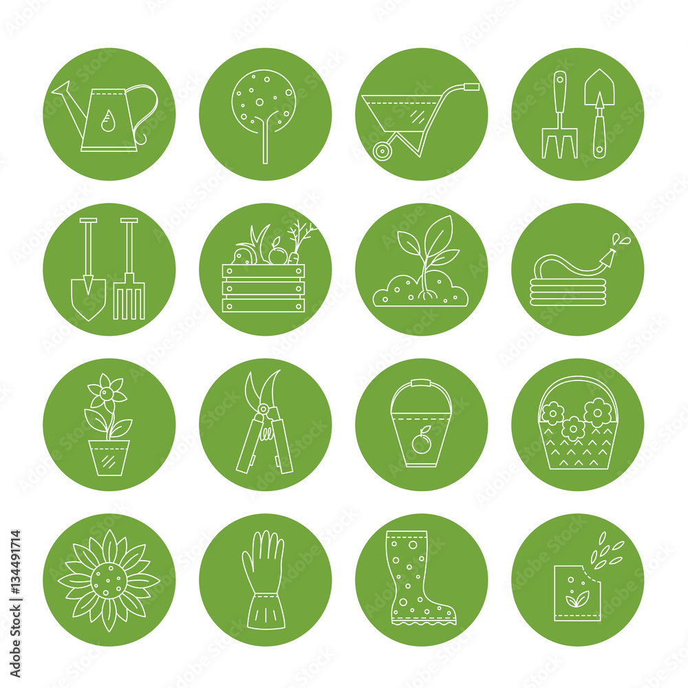 Fototapeta premium Gardening vector line icons