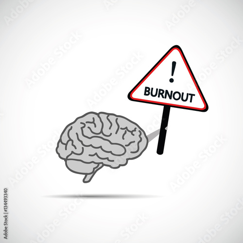 gehirn mit burnout schild