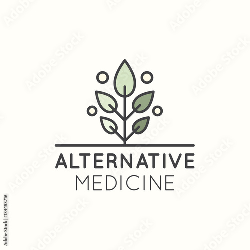 Vector Icon Style Logo Sign of  Alternative Medicine. IV Vitamin Therapy, Anti-Aging, Wellness, Ayurveda, Chinese Medicine. Holistic centre. Green Energy Tree