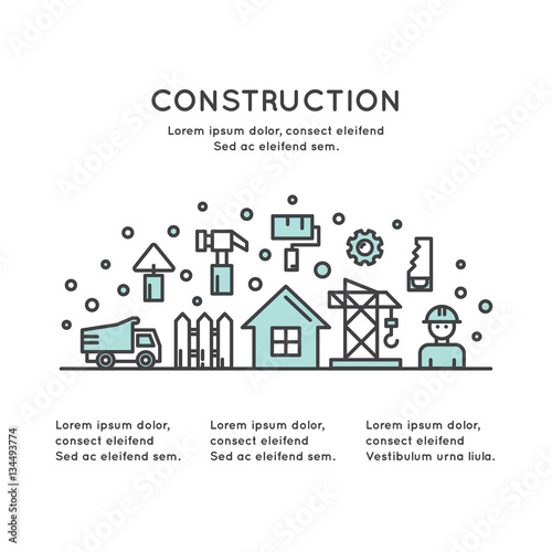 Fototapeta Naklejka Na Ścianę i Meble -  Isolated Vector Style Illustration One Page Web Site Template of Real Estate House Building and Business Company, Accommodation, Housing, Construction and Building