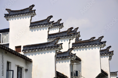 Huizhou Architecture Horse Head Gables in Nanjing, Jiangsu Province, China. Horse Head Gables intended to prevent fire jumping from one building to another. photo