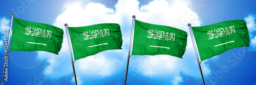Saudi Arabia flag, 3D rendering, on cloud background