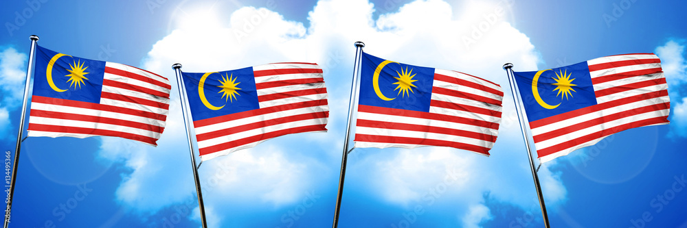 Obraz premium Malaysia flag, 3D rendering, on cloud background