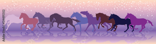 Vector background with horses run at a gallop