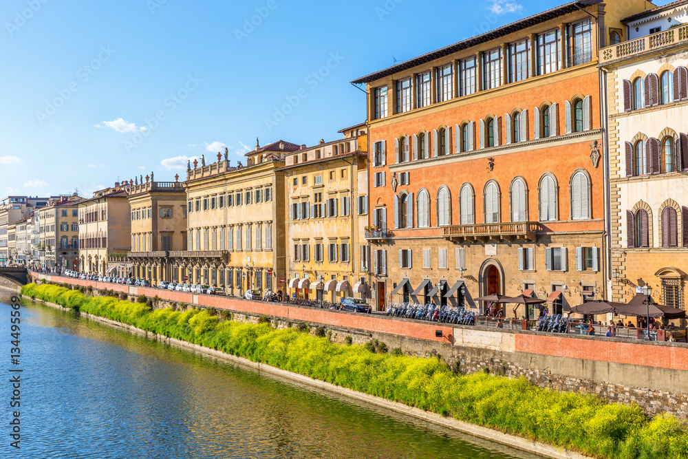 Residential buildings by the Arno River in Florence, Italy
