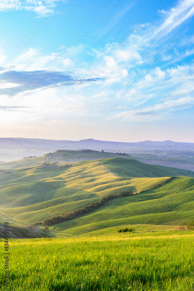 Morning light in a rolling Tuscan landscape in Italy Morning light in a rolling Tuscan landscape in Italy