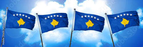 Kosovo flag, 3D rendering, on cloud background