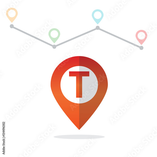 Initial Letter T With Pin Location Logo on Maps