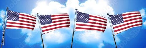 America flag, 3D rendering, on cloud background