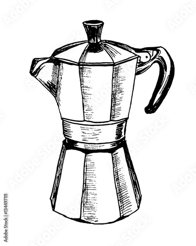 Moka pot coffee maker sketch hand drawn
