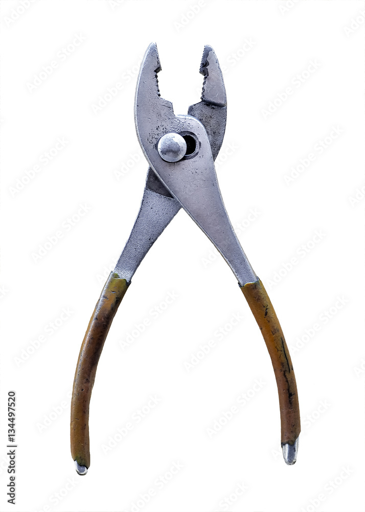 Old pliers on white background, Isolated image Old pliers on white background, Isolated image
