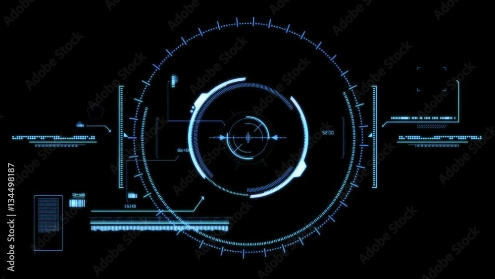 High technology viewfinder. High quality futuristic viewfinder. It's ideal for the inside to the movie, or animation material. Inside three animations: 1. Blue glowing viewfinder, 2. White, matte view